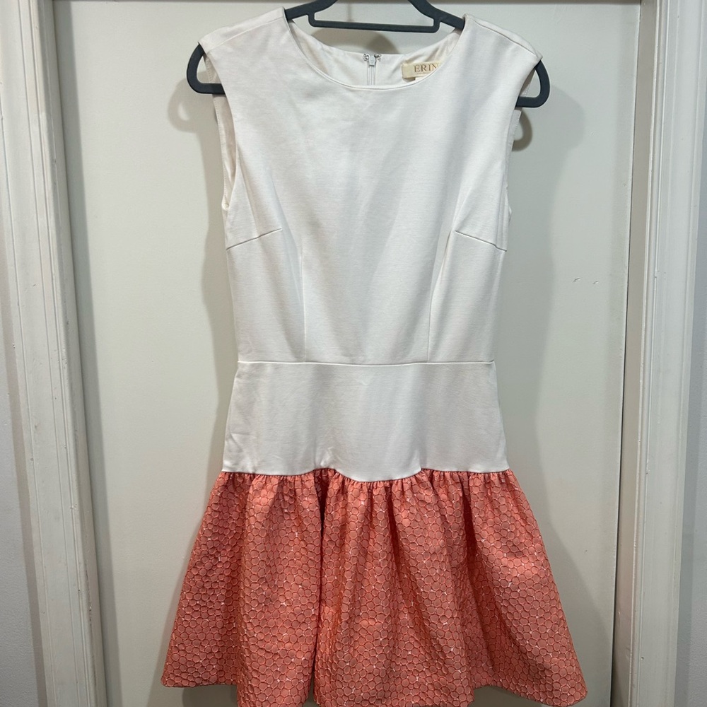 ERIN White and Coral Sleeveless Textured Mini Dress
